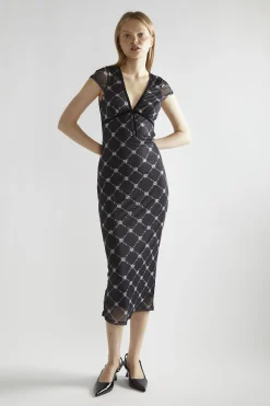 Glamorous Day Dresses|Midi & Midaxi Dresses|Black Rose Trellis Mesh V-Neck Midaxi-Dress -