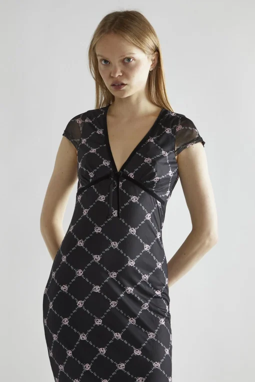 Glamorous Day Dresses|Midi & Midaxi Dresses|Black Rose Trellis Mesh V-Neck Midaxi-Dress -