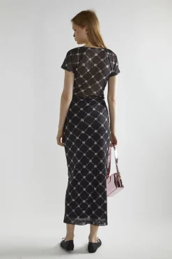 Glamorous Maxi Skirts|Black Rose-Trellis Mesh Bodycon Maxi-Skirt -