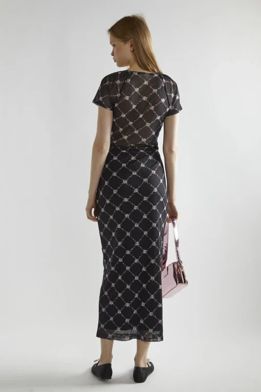Glamorous Maxi Skirts|Black Rose-Trellis Mesh Bodycon Maxi-Skirt -