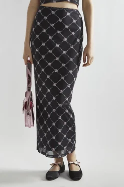 Glamorous Maxi Skirts|Black Rose-Trellis Mesh Bodycon Maxi-Skirt -