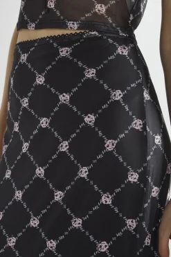 Glamorous Maxi Skirts|Black Rose-Trellis Mesh Bodycon Maxi-Skirt -