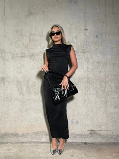 Glamorous Graduation|Glamorous Studio|Black Ruched Bodycon Midaxi-Dress -