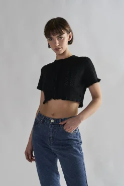 Glamorous Tops & T-shirts|Black Ruffle Crop Tops -