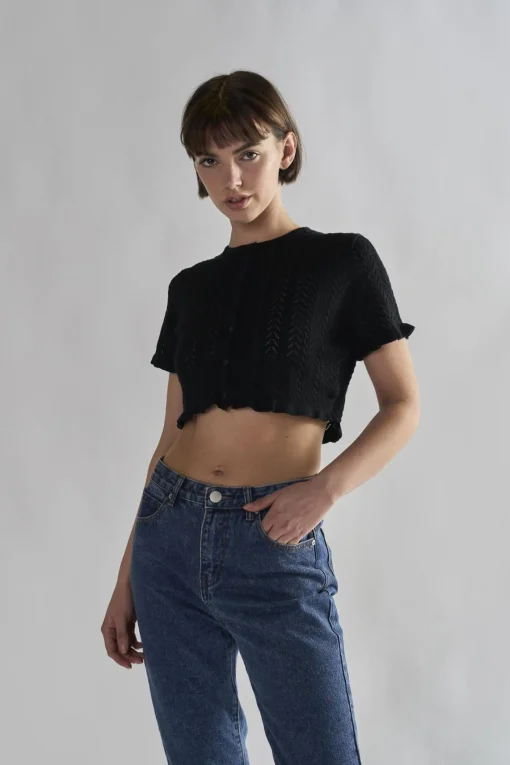 Glamorous Tops & T-shirts|Black Ruffle Crop Tops -