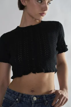Glamorous Tops & T-shirts|Black Ruffle Crop Tops -