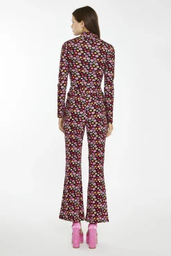 Glamorous Flares|Black 60S Flower Split-Front Flared Trousers -