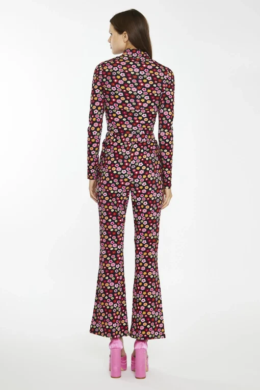 Glamorous Flares|Black 60S Flower Split-Front Flared Trousers -