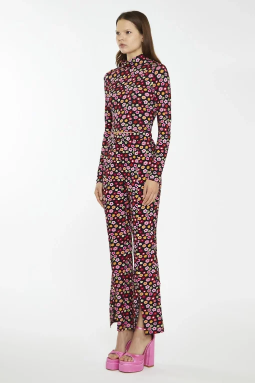 Glamorous Flares|Black 60S Flower Split-Front Flared Trousers -