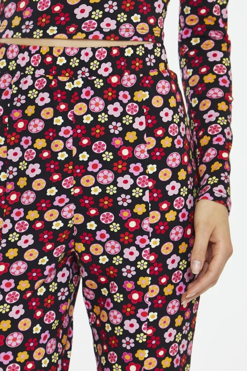 Glamorous Flares|Black 60S Flower Split-Front Flared Trousers -