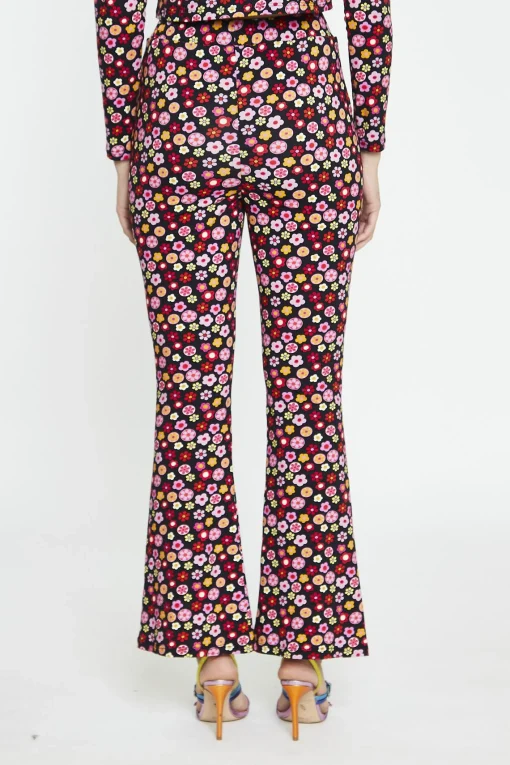 Glamorous Flares|Black 60S Flower Split-Front Flared Trousers -