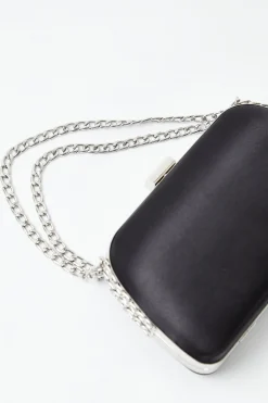 Glamorous Best Dressed Guest|Go To Partywear|Black Satin Chain-Strap Clutch Bag -