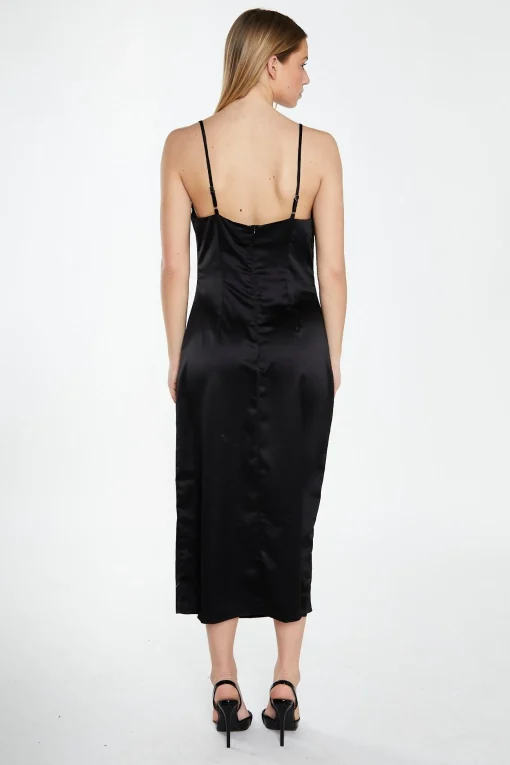 Glamorous Prom|Graduation|Black Satin Cowl Neck Midi Dress -