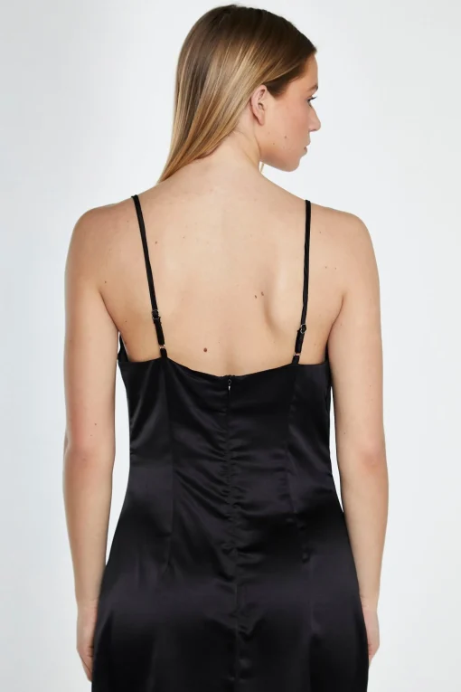 Glamorous Prom|Graduation|Black Satin Cowl Neck Midi Dress -