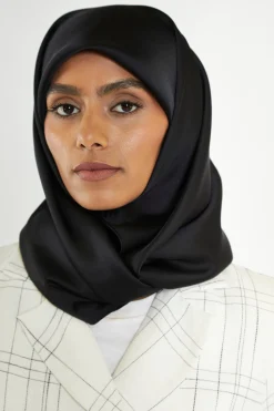 Glamorous Go To Partywear|Jet Setter|Black Satin Headscarf -