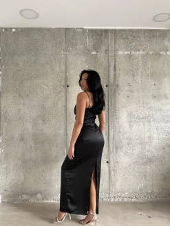 Glamorous Satin Dresses|Maxi Dresses|Black Satin Maxi-Dress -