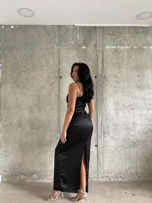 Glamorous Satin Dresses|Maxi Dresses|Black Satin Maxi-Dress -