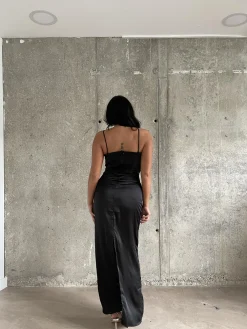 Glamorous Satin Dresses|Maxi Dresses|Black Satin Maxi-Dress -