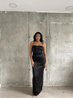 Glamorous Satin Dresses|Maxi Dresses|Black Satin Maxi-Dress -