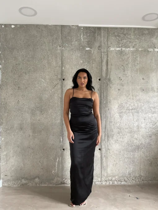 Glamorous Satin Dresses|Maxi Dresses|Black Satin Maxi-Dress -