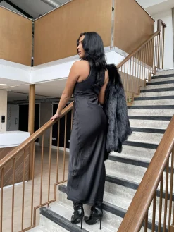 Glamorous Satin Skirts|Maxi Skirts|Black Satin Maxi-Skirt -
