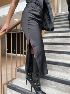 Glamorous Satin Skirts|Maxi Skirts|Black Satin Maxi-Skirt -