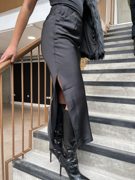 Glamorous Satin Skirts|Maxi Skirts|Black Satin Maxi-Skirt -