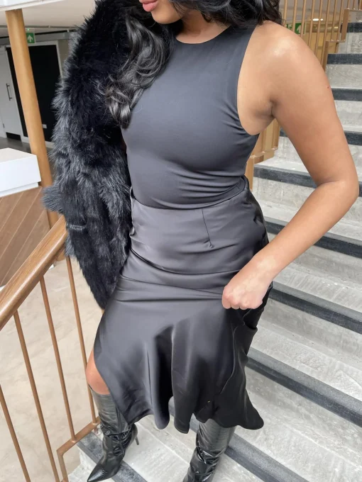 Glamorous Satin Skirts|Maxi Skirts|Black Satin Maxi-Skirt -