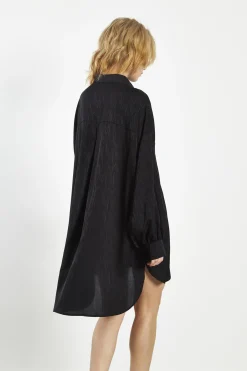 Glamorous Day Dresses|Party Dresses|Black Satin-Jacquard Shirt-Dress -