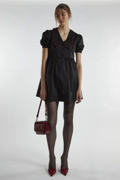 Glamorous Day Dresses|Mini Dresses|Black Scalloped-Collar Mini-Dress -