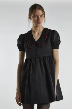 Glamorous Day Dresses|Mini Dresses|Black Scalloped-Collar Mini-Dress -