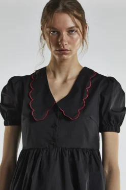 Glamorous Day Dresses|Mini Dresses|Black Scalloped-Collar Mini-Dress -