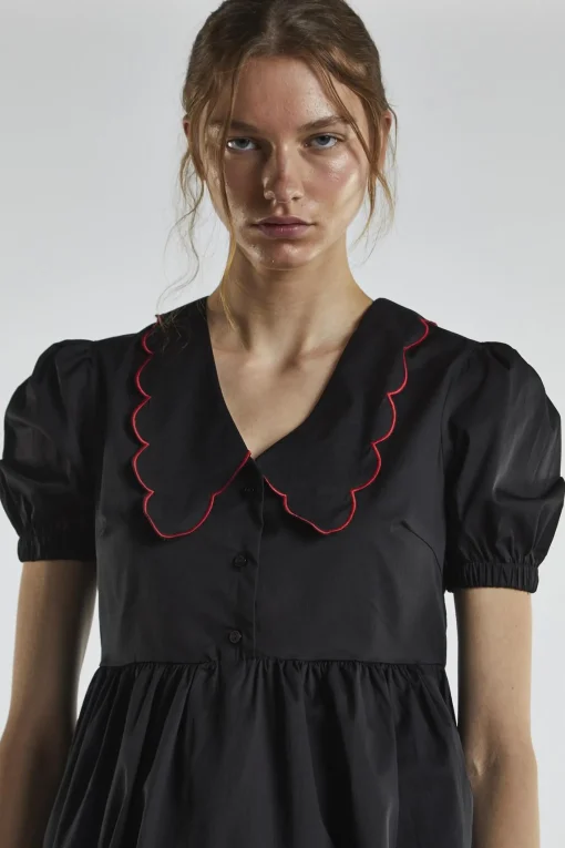 Glamorous Day Dresses|Mini Dresses|Black Scalloped-Collar Mini-Dress -