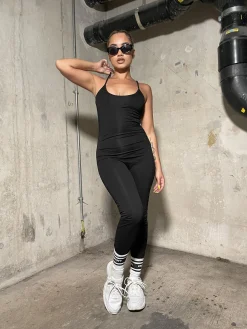 Glamorous Activewear|Black Scoop-Neck Full-Body-Unitard -