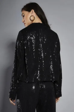 Glamorous Blouses & Shirts|Black Sequin High-Neck Long Sleeve Blouse -