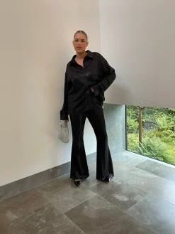 Glamorous Workwear|Go To Partywear|Black Sequin Wide Leg Trousers -