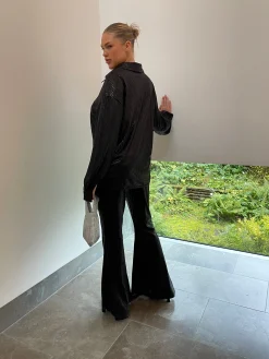 Glamorous Workwear|Go To Partywear|Black Sequin Wide Leg Trousers -
