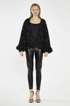 Glamorous Cardigans|Black Silver-Fleck Cable-Knit Cardigan -