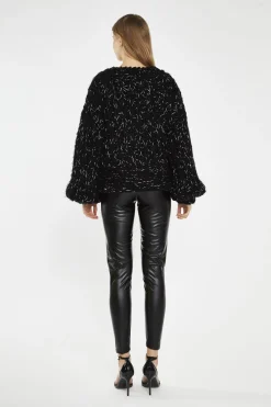 Glamorous Cardigans|Black Silver-Fleck Cable-Knit Cardigan -