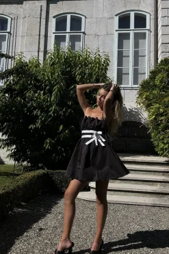 Glamorous Dresses|Day Dresses|Black Sleeveless Bow Mini-Dress -