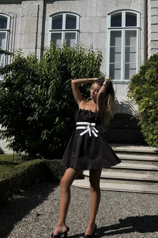 Glamorous Dresses|Day Dresses|Black Sleeveless Bow Mini-Dress -