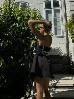 Glamorous Dresses|Day Dresses|Black Sleeveless Bow Mini-Dress -