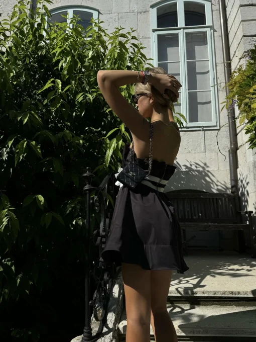 Glamorous Dresses|Day Dresses|Black Sleeveless Bow Mini-Dress -