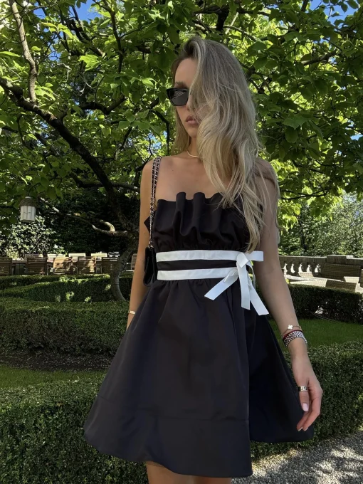 Glamorous Dresses|Day Dresses|Black Sleeveless Bow Mini-Dress -