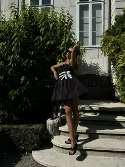 Glamorous Dresses|Day Dresses|Black Sleeveless Bow Mini-Dress -