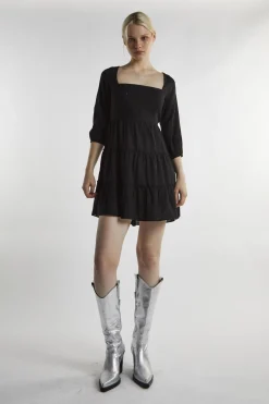 Glamorous Day Dresses|Mini Dresses|Black Square Neck Mini-Dress -