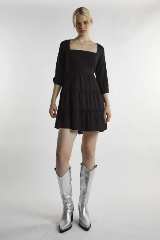 Glamorous Day Dresses|Mini Dresses|Black Square Neck Mini-Dress -