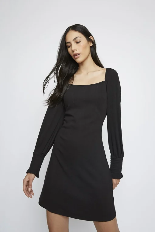 Glamorous Day Dresses|Mini Dresses|Black Square-Neck Mini-Dress -