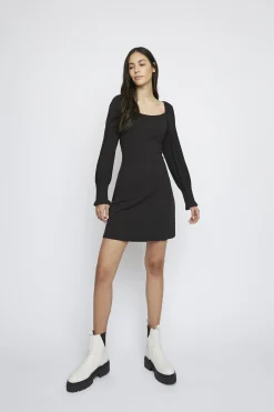 Glamorous Day Dresses|Mini Dresses|Black Square-Neck Mini-Dress -