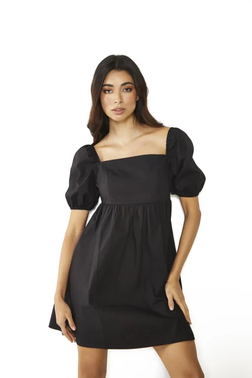 Glamorous Day Dresses|Mini Dresses|Black Square-Neck Mini-Dress -